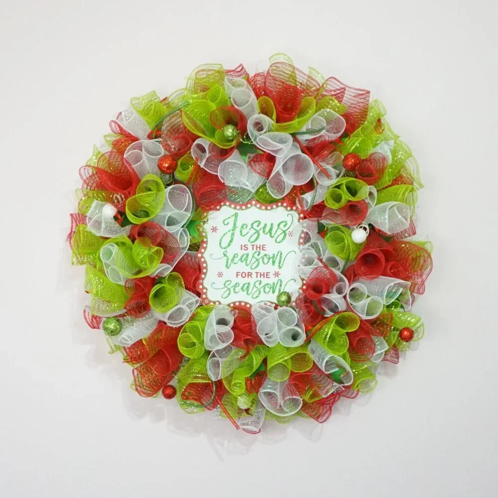 Whimsical Jesus is the Reason for the Season Deco Mesh Wreath